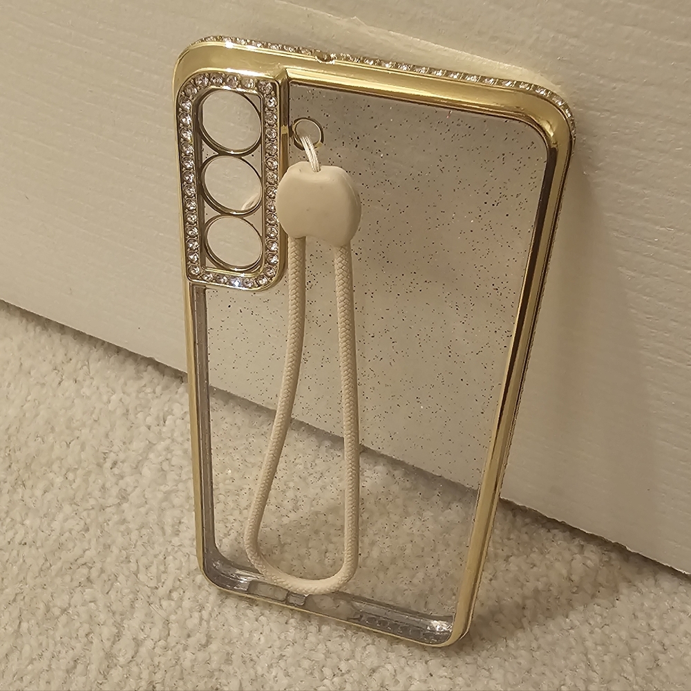 Elegant Gold Glitter Phone Case with Ring Holder Galaxy S22 Plus In Box